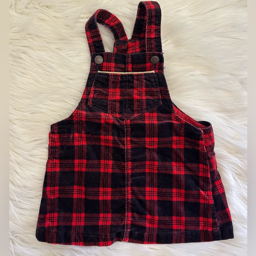 OshKosh B’Gosh Toddler Girls’ Overall Dress Christmas Plaid Black/Red 12M